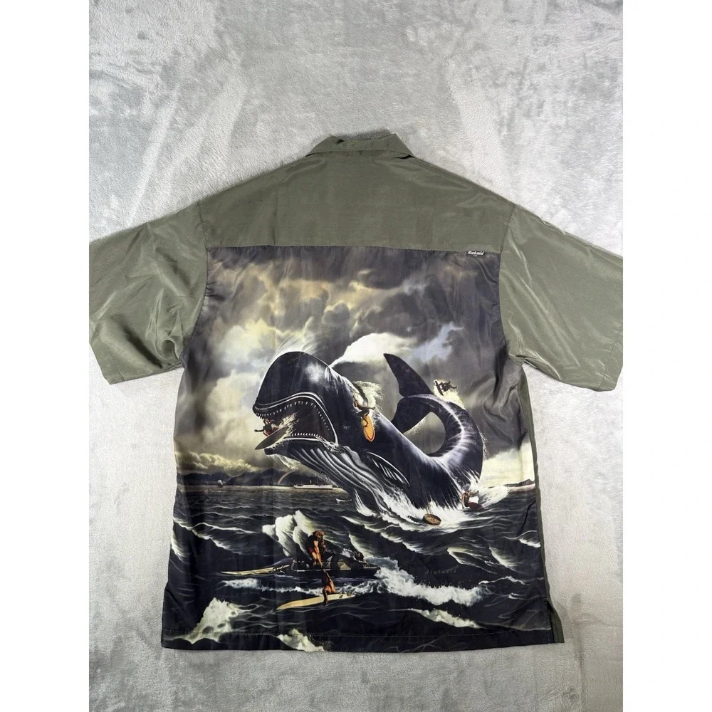 Rietveld USA Shirt Mens XL Moby Dick Surfer Graphic Art Short Sleeve Button Up